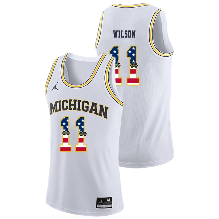 Michigan Wolverines Men's NCAA Luke Wilson #11 White Jordan Brand USA Flag College Basketball Jersey RNG4149AI